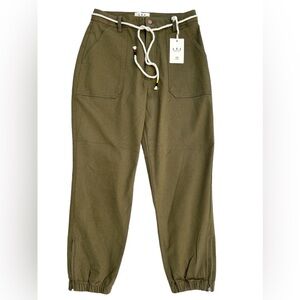 LTJ Olive Green Jogger Pants‎ High Waist Drawstring Zipper Ankle Size Large